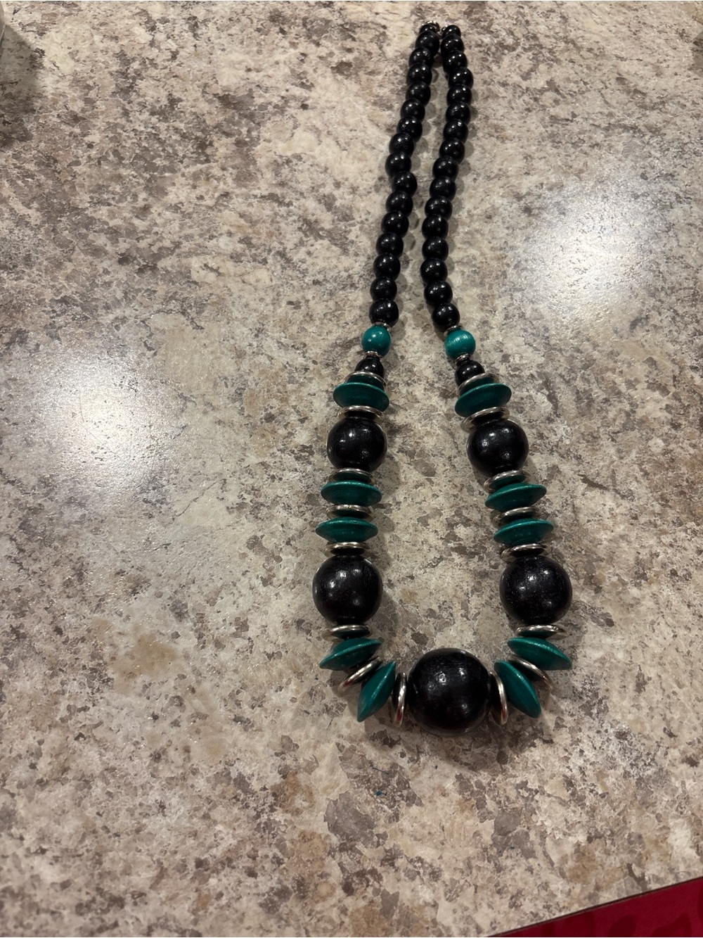 Black and Teal Beaded Statement Necklace - Women Jewelry